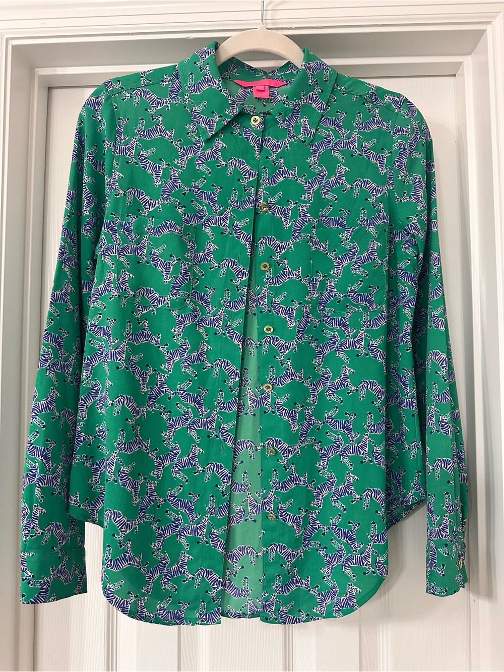Lilly Pulitzer Green with Blue Zebra-Print Blouse